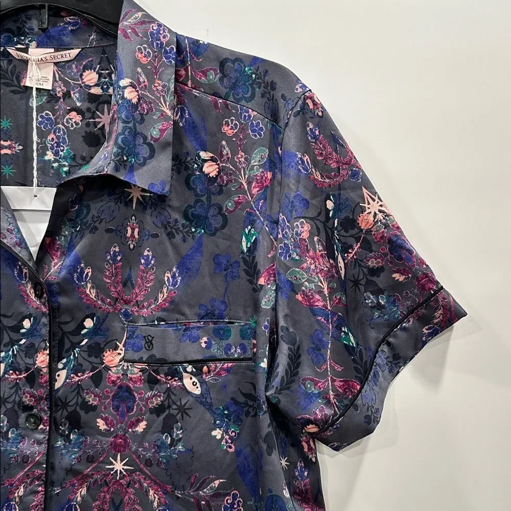 Victoria’s Secret Satin Short Pajama Set NWOT Gray Moody Floral M  Rare Print